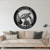 Personalized Sea Turtle Metal Sign-Nautical Sea Turtle Wall Art-Beach House Wall Hanging-Turtle Welcome Sign-Under the