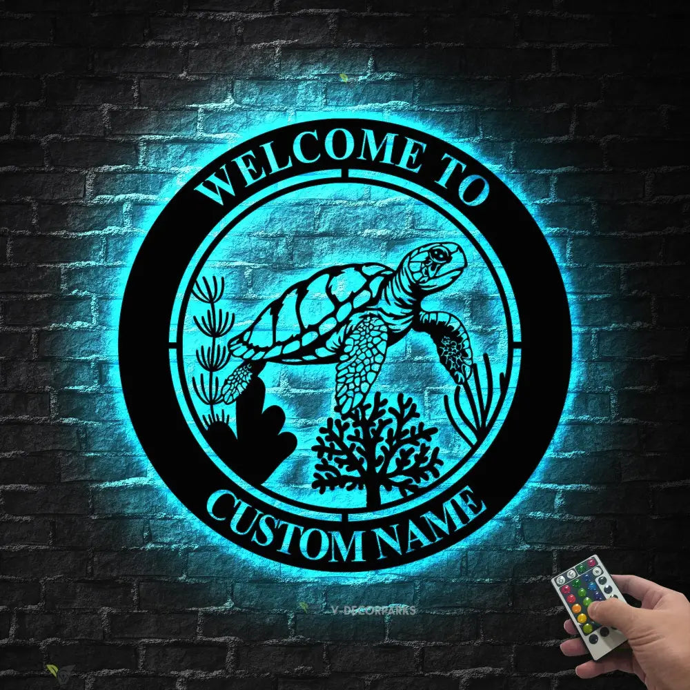 Personalized Sea Turtle Metal Sign-Nautical Sea Turtle Wall Art-Beach House Wall Hanging-Turtle Welcome Sign-Under the