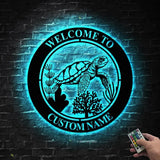 Personalized Sea Turtle Metal Sign-Nautical Sea Turtle Wall Art-Beach House Wall Hanging-Turtle Welcome Sign-Under the