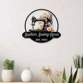 Personalized Sewing Metal Sign Custom Quilting Sign For Sewing Room Decor Sewing Machine With Flower Sign Craft Room