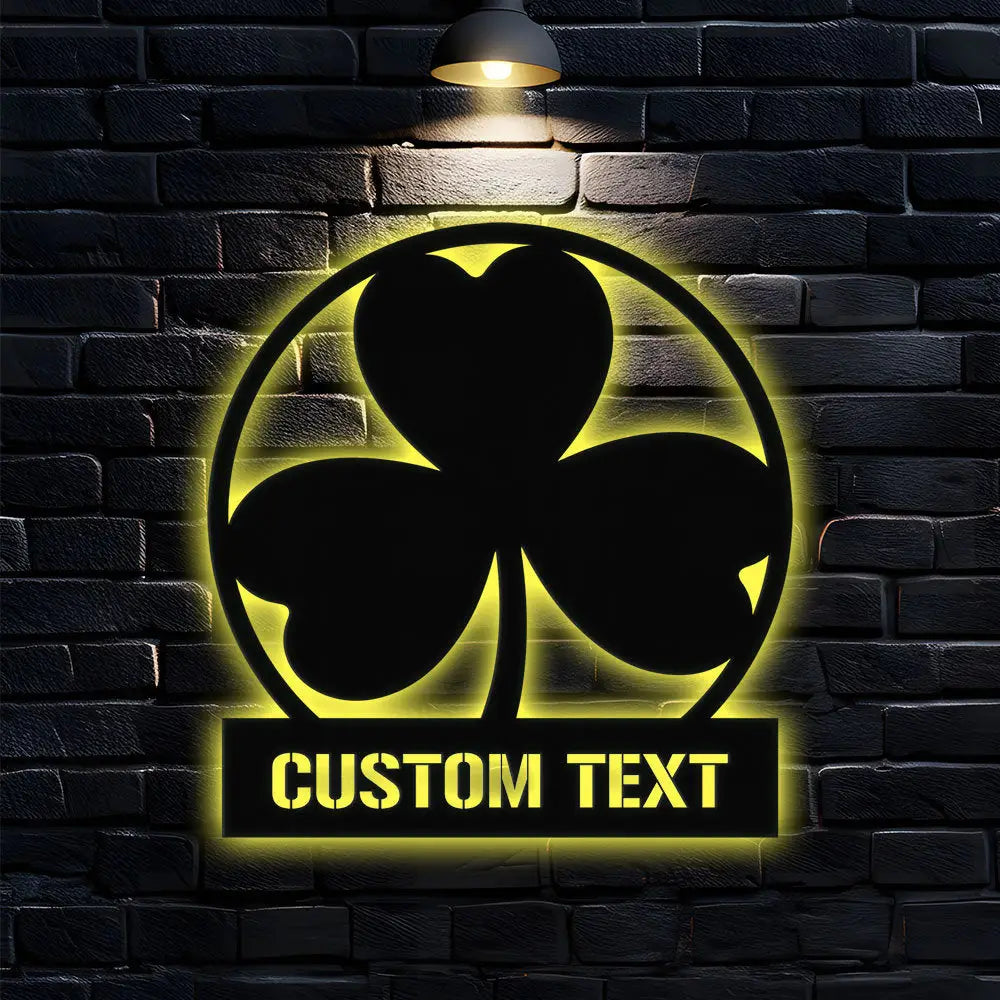 Personalized Shamrock Wall Decor Shamrock Metal LED Sign - Custom Last Name Wall Hanging - Initial Metal Decor