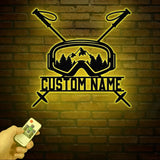 Personalized Ski Trip Metal Wall Art with LED Lights Custom Ski Goggles Sign Snowboarding Winter Sport Decor Skier Gift