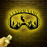 Personalized Ski Trip Metal Wall Art with LED Lights Custom Ski Goggles Sign Snowboarding Winter Sport Decor Skier Gift