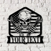 Personalized Skull Mechanic Metal Wall Art LED Light Custom Workshop Name Sign Home Decor Car Mechanic - Gearviral