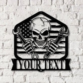 Personalized Skull Mechanic Metal Wall Art LED Light Custom Workshop Name Sign Home Decor Car Mechanic - Gearviral