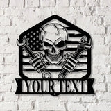 Personalized Skull Mechanic Metal Wall Art LED Light Custom Workshop Name Sign Home Decor Car Mechanic - Gearviral