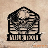 Personalized Skull Mechanic Metal Wall Art LED Light Custom Workshop Name Sign Home Decor Car Mechanic - Gearviral