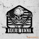 Personalized Skull Mechanic Metal Wall Art LED Light Custom Workshop Name Sign Home Decor Car Mechanic - Gearviral