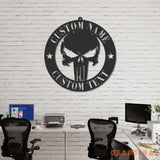Personalized Skull Name Sign Custom Punisher Skull Metal Wall Art LED Light Home Decor We The People Patriotic