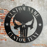 Personalized Skull Name Sign Custom Punisher Skull Metal Wall Art LED Light Home Decor We The People Patriotic