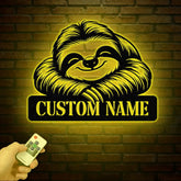 Personalized Sloth Metal Wall Art LED Light Custom Lazy Sloth Name Sign Funny Sloth Lover Decor Home Wall Art Gift for
