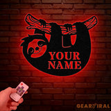 Personalized Sloth Metal Wall Art LED Light Custom Lazy Sloth Name Sign Funny Sloth Lover Decor Home Wall Art Gift for