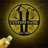 Personalized Snow Skiing Sign with LED Lights - Custom Metal Ski Sign - Snow Skier Gift with Name - Ski Lodge & Resort