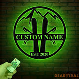 Personalized Snow Skiing Sign with LED Lights - Custom Metal Ski Sign - Snow Skier Gift with Name - Ski Lodge & Resort