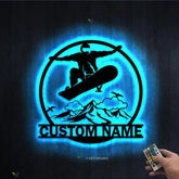 Personalized Snowboarding Metal Wall Art LED Light Custom Snowboard Name Sign Home Decor Snowboarder Mountain Winter