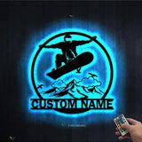 Personalized Snowboarding Metal Wall Art LED Light Custom Snowboard Name Sign Home Decor Snowboarder Mountain Winter