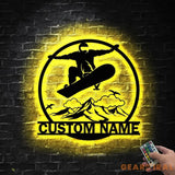 Personalized Snowboarding Metal Wall Art LED Light Custom Snowboard Name Sign Home Decor Snowboarder Mountain Winter