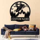 Personalized Snowmobile Metal Wall Art with LED Lights Man Riding Snowmobile Sign Winter Adventure Decor Snow Game Sign