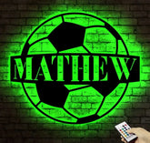 Personalized Soccer Ball Metal Sign With LED Light - Soccer Sport Wall Art With Custom Name For Home Decor - Birthday