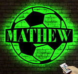 Personalized Soccer Ball Metal Sign With LED Light - Soccer Sport Wall Art With Custom Name For Home Decor - Birthday