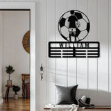 Personalized Soccer Boy Medal Holder,Custom Soccer Name Medal Hanger,12 Rungs for Medals & Ribbons,Soccer Award