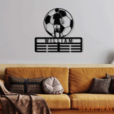 Personalized Soccer Boy Medal Holder,Custom Soccer Name Medal Hanger,12 Rungs for Medals & Ribbons,Soccer Award