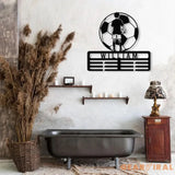 Personalized Soccer Boy Medal Holder,Custom Soccer Name Medal Hanger,12 Rungs for Medals & Ribbons,Soccer Award