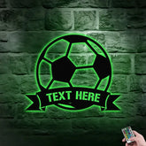 Personalized Soccer Metal LED Sign - Last Name Initial Hanging - Personalize Soccer Metal Sign - Football Wall Sign