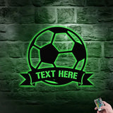 Personalized Soccer Metal LED Sign - Last Name Initial Hanging - Personalize Soccer Metal Sign - Football Wall Sign