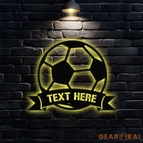 Personalized Soccer Metal LED Sign - Last Name Initial Hanging - Personalize Soccer Metal Sign - Football Wall Sign