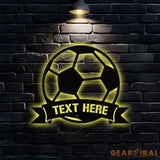 Personalized Soccer Metal LED Sign - Last Name Initial Hanging - Personalize Soccer Metal Sign - Football Wall Sign