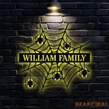 Personalized Spider Web Name Sign With Led Lights Halloween Home Decor Halloween gift Idea Housewarming Gift Family