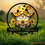 Personalized Sunflower Garden Gnome Yard Stake Custom Gnome Gifts Gnome Metal Art Yard Decor Outdoor Lawn Decor Garden