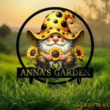 Personalized Sunflower Garden Gnome Yard Stake Custom Gnome Gifts Gnome Metal Art Yard Decor Outdoor Lawn Decor Garden