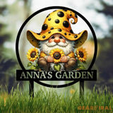 Personalized Sunflower Garden Gnome Yard Stake Custom Gnome Gifts Gnome Metal Art Yard Decor Outdoor Lawn Decor Garden