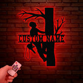 Personalized Tree Climbing Metal Wall Art with LED Lights Arborist Name Sign Lumberjack Gifts Tree Climber Decor for