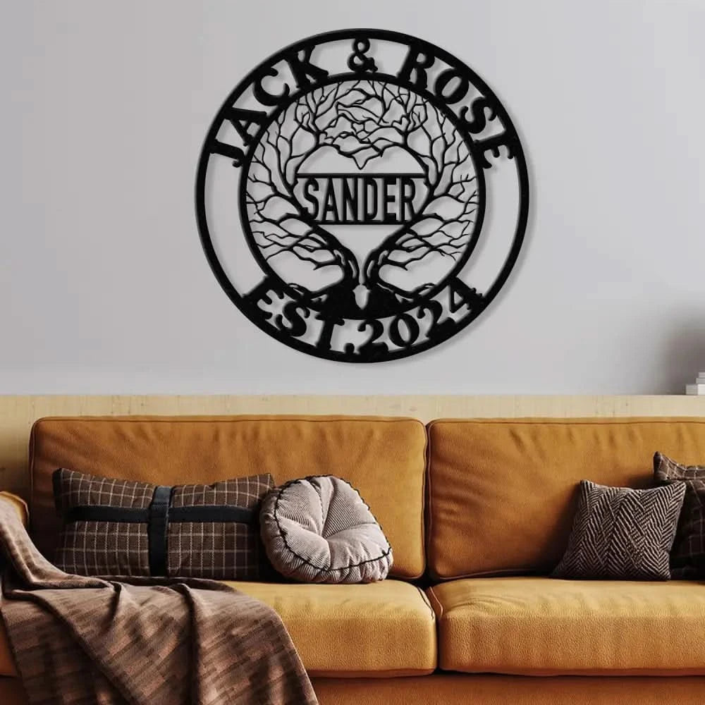 Personalized Tree of Life Led Light Metal Sign Couple Name Sign Family Established Custom Love Wall Art Engagement Gift
