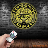 Personalized Tree of Life Led Light Metal Sign Couple Name Sign Family Established Custom Love Wall Art Engagement Gift