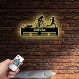 Personalized Triathlon Medal Holder with Led Light Custom Metal Hanger Sports Medal Display Rack for Awards Triathlete