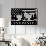 Personalized US Flag Dirt Bike Metal Sign with Led Light - Motocross Decor Biker Name Sign Outdoor Motorcycle Wall Art