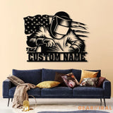 Personalized US Flag Welder Metal Sign with Led Light Custom Mechanic Name Wall Art Ironworker Sign Welder Metal Wall