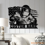 Personalized US Flag Welder Metal Sign with Led Light Custom Mechanic Name Wall Art Ironworker Sign Welder Metal Wall