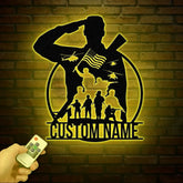 Personalized US Soldier Metal Wall Art LED Light Custom Military Name Sign American Army Home Decor Patriotic Wall Art