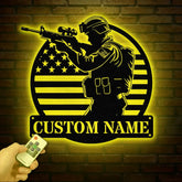 Personalized US Soldier Metal Wall Art LED Light Custom Military Name Sign American Army Home Decor Patriotic Wall Art