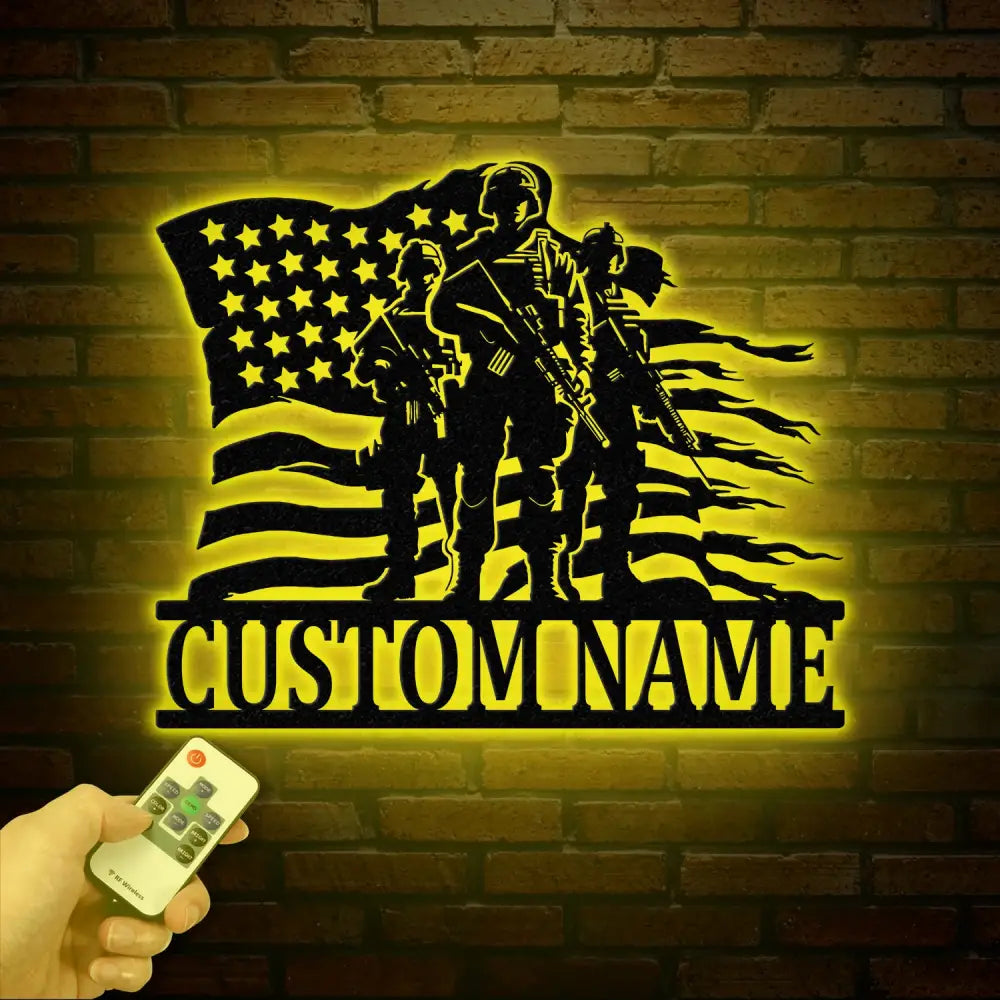Personalized US Soldier Metal Wall Art LED Light Custom Military Name Sign American Army Home Decor Patriotic Wall Art