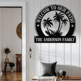 Personalized Welcome to Our Patio Metal Wall Art with Led Light Family Name Sign Metal Last Name Sign Minimalist Wall