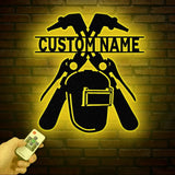 Personalized Welder Metal Sign with Led Light Custom Mechanic Name Wall Art Ironworker Sign Welder Metal Wall Art