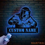 Personalized Welder Metal Sign with Led Light Custom Mechanic Name Wall Art Ironworker Sign Welder Metal Wall Art