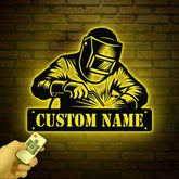 Personalized Welder Metal Sign with Led Light Custom Mechanic Name Wall Art Ironworker Sign Welder Metal Wall Art