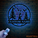 Personalized Wilderness Bear Cabin Sign with Led Light - Rustic Mountain Decor Metal Bear Outdoor Sign Cabin Door Decor